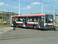 Autobus Škoda 21Ab č. 467 v roli stánku se suvenýry ve vozovně Slovany 17. 6. 2006