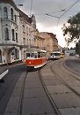 Kolona tramvají při průjezdu Litvínovem