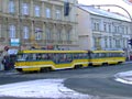 Souprava 202+214 na zkušební jízdě v Palackého ulici 10. 1. 2009
