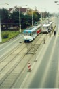 Pohled na povrchovou vyhybku a provizorní posunutou zastávku Malesická 14. 11. 1998 , foto: M. Klas