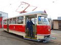 Historická T1 č. 121 po provedené rekonstrukci při představení ve vozovně Slovany 9. 6. 2011, foto: M. Klas