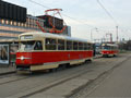 Historické vozy T2 č. 133 a T3 č. 192 přijíždí do zastávky Hlavní nádraží ČD, Sirková 5. 4. 2011