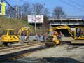 Oprava kolejiště po vyplavení prasklou vodu - asfaltování kolejiště 25. 3. 2012