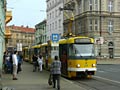 Odklon tramvají ze sadů Pětatřicátníků do Palackého ulice - T3M č. 215+216 v Palackého ulici 22. 4. 2013