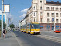 Tramvaj KT8D5 č. 288 na lince č. 2 projíždí Mikulášské náměstí 19. 8. 2002 