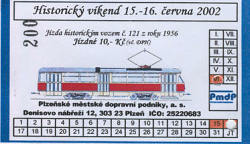 Jízdenka na Té jedničku č. 121 za 10,- Kč.