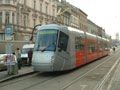 Tramvaj Škoda 14T č. 113 v zastávce U Práce, Klatovská při zkušební jízdě 30 . 11. 2005