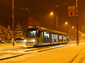 Tramvaj Škoda 19T při zkouškách v Bolevci mezi Studentskou a Okounovou 30. 11. 2010