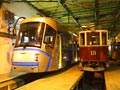 Tramvaj Škoda 19T spolu s osmnáctkou ve staré hale vozovny Slovany 23. 11. 2010