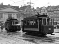 Vozy č. 18 a 80 (Terezka) na náměstí při oslavách 90 let MHD v Plzni v červnu 1989, foto: L. Brejcha