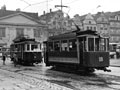 Vozy č. 18 a 80 (Terezka) na náměstí při oslavách 90 let MHD v Plzni v červnu 1989, foto: L. Brejcha