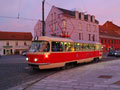 Mikulášská tramvaj přijíždí do obratiště U Zvonu 5. 12. 2015