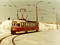 Vůz T2 č. 133 na konečné Skvrňany, 
foto: J. Veselý 10. 2. 1985