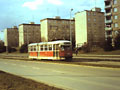 Vůz T2 nasazený na lince č. 3 se blíží k zastávce Křimická v koncem osmdesátých let.
Foto: Ondřej Brouzda 