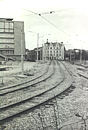 Provizorní trať vedoucí ještě do nádražní ulice - květen 1992 
Foto:  M. Lindner