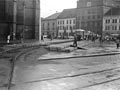 Provizorní trať z Dřevěné ulici na náměstí Republiky v dubnu 1990
Foto: L. Brejcha 