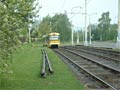 Souprava 206+207 před konečnou Skvrňany po výměně kolejnic 14. 5. 2006