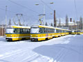 Odstavené zasněžené vozy na tzv. zahradě vozovny Slovany 27. 1. 2007