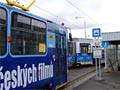 Vůz KT8D5 č. 290 na zkušební jízdě čerstvě po VP měl štěstí, že nejel o chvíli dříve - zastávka Plzeňka 12. 2. 2007
