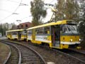 Souprava 276+277 zachycena během couvání přes konečnou Košutka po sjetí tramvají proti sobě na jednokolejce při rekonstrukci Karlovarské 15. 10. 2009, foto: MK2