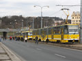 Zastavené tramvaje od Lochotína v době průchodů ultrapravice přes centrum 14. 3. 2009