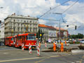 T3M č. 223+224 projíždí v sadech Pětatřicátníků kolem opravovaného kolejiště 16. 6. 2011