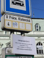 Cedule informující o dočasném zrušení zastávky U Práce, Klatovská 6. 5. 2011