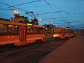 Tramvaje při nájezdu na linky č. 1/2 a 4 v sadech Pětatřicátníků 30. 6. 2014