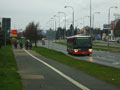Cestující jdoucí od tramvaje z Mozartovy zpět ke Geře na autobus, který jim právě ujel 29. 11. 2014