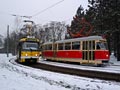 Historický vůz T1 č. 121 na konečné Bory 6. 1. 2016