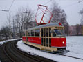 Historický vůz T1 č. 121 na konečné Skvrňany 6. 1. 2016