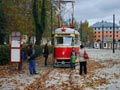 Historický vůz T1 č. 121 v obratišti U Zvonu 28. 10. 2017