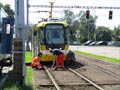 Zastavený provoz v době vyhnutí kolejnice u III. brány 1. 8. 2017