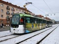 Vario LF plus č. 336+337 vyjíždí Slovanskou alejí na odpolední nedělní čtyřku 17. 1. 2021