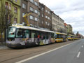 Kolona tramvají při zastavení provozu po nehodě 11. 3. 2024