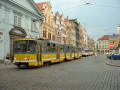 Kolona tramvají na náměstí Republiky v době uzavření Zbrojnické ulice