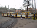 Souprava 174+178 se otáčí U Zvonu v době vykolejení tramvaje na křižovatce Slovanská - Sladkovského 24. 12. 2002