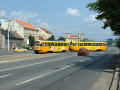 T3M 219+220 na lince X odbočuje ze Solní na Bory při výluce 23. 6. 2002