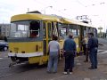 Již nakolejený vůz 279 po nehodě 29. 4. 2003 na Košutce
Foto: Pavel Růžička