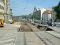 Pohled na vybagrované kolejiště v místech bývalé zastávky U synagogy 29. 5. 2003