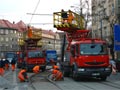 Překládání kaliforňanů na náměstí Míru (trolej je již připravena na opačný přejezd než rozebírané koleje 
19. 11. 2011