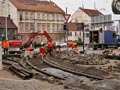 Výměna kolejí v oblouku ze Solní ulice 16. 11. 2017