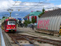 T3R.PLF č. 327+328 přejíždí přes kaliforňan u nádraží 3. 8. 2025